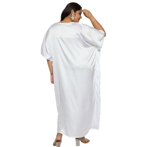 Gypsie Blu Plus Size Satin Maxi Dress Stylish Kaftan Dresses Kimono Sleeve Gown - Picture 6 of 6